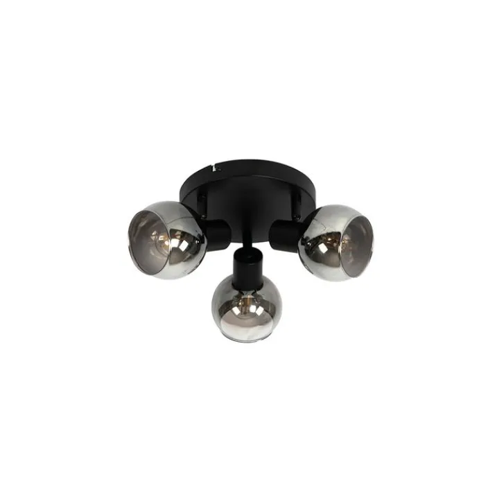 QAZQA Smarte Spots|Smarte Deckenleuchten*Smarter Deckenstrahler schwarz mit Rauchglas inkl. 3 WiFi P45 - Vidro