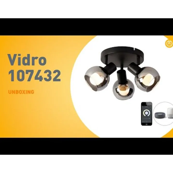 QAZQA Smarte Spots|Smarte Deckenleuchten*Smarter Deckenstrahler schwarz mit Rauchglas inkl. 3 WiFi P45 - Vidro