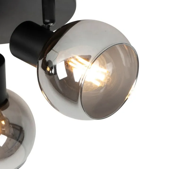 QAZQA Smarte Spots|Smarte Deckenleuchten*Smarter Deckenstrahler schwarz mit Rauchglas inkl. 3 WiFi P45 - Vidro