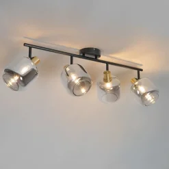 QAZQA Schlafzimmerlampen|Küchenlampen*Smarter Deckenstrahler schwarz mit Gold und Rauchglas 4-Lichter inkl. 4 Wifi P45 - Zuzanna