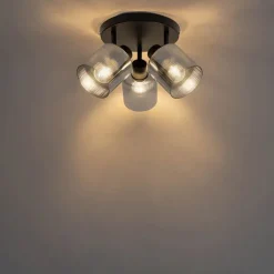 QAZQA Deckenstrahler|Aufbaustrahler*Smarter Deckenstrahler schwarz mit Rauchglas rund verstellbar inkl. 3 Wifi A60 - Laura