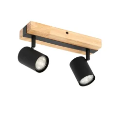 QAZQA Deckenstrahler|Aufbaustrahler*Smarter Deckenstrahler schwarz mit Holz 2-flammig verstellbar inkl. Wifi GU10 50mm - Jeana