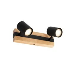 QAZQA Deckenstrahler|Aufbaustrahler*Smarter Deckenstrahler schwarz mit Holz 2-flammig verstellbar inkl. Wifi GU10 50mm - Jeana