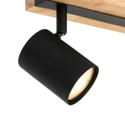 QAZQA Deckenstrahler|Aufbaustrahler*Smarter Deckenstrahler schwarz mit Holz 2-flammig verstellbar inkl. Wifi GU10 50mm - Jeana
