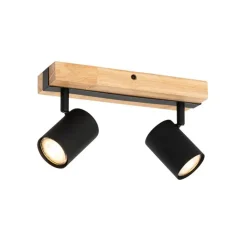 QAZQA Deckenstrahler|Aufbaustrahler*Smarter Deckenstrahler schwarz mit Holz 2-flammig verstellbar inkl. Wifi GU10 50mm - Jeana