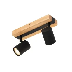 QAZQA Deckenstrahler|Aufbaustrahler*Smarter Deckenstrahler schwarz mit Holz 2-flammig verstellbar inkl. Wifi GU10 50mm - Jeana