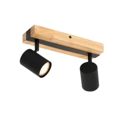 QAZQA Deckenstrahler|Aufbaustrahler*Smarter Deckenstrahler schwarz mit Holz 2-flammig verstellbar inkl. Wifi GU10 50mm - Jeana