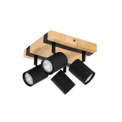 QAZQA Deckenstrahler|Aufbaustrahler*Smarter Deckenstrahler schwarz mit Holz 4-flammig verstellbar inkl. Wifi GU10 50mm - Jeana