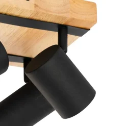 QAZQA Deckenstrahler|Aufbaustrahler*Smarter Deckenstrahler schwarz mit Holz 4-flammig verstellbar inkl. Wifi GU10 50mm - Jeana