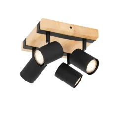 QAZQA Deckenstrahler|Aufbaustrahler*Smarter Deckenstrahler schwarz mit Holz 4-flammig verstellbar inkl. Wifi GU10 50mm - Jeana
