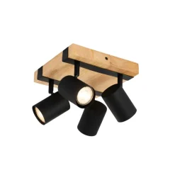 QAZQA Deckenstrahler|Aufbaustrahler*Smarter Deckenstrahler schwarz mit Holz 4-flammig verstellbar inkl. Wifi GU10 50mm - Jeana