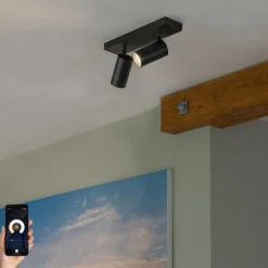 QAZQA Deckenstrahler|Aufbaustrahler*Smarter Deckenstrahler schwarz verstellbar 2-flammig inkl. 2 Wifi GU10 50mm - Jeana Luxe
