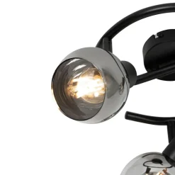 QAZQA Deckenstrahler|Aufbaustrahler*Smarter Deckenstrahler schwarz mit Rauchglas 3-flammig inkl. WiFi P45 - Vidro