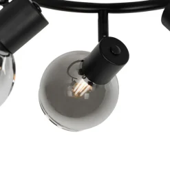 QAZQA Deckenstrahler|Aufbaustrahler*Smarter Deckenstrahler schwarz mit Rauchglas 3-flammig inkl. WiFi P45 - Vidro