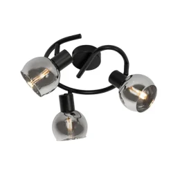 QAZQA Deckenstrahler|Aufbaustrahler*Smarter Deckenstrahler schwarz mit Rauchglas 3-flammig inkl. WiFi P45 - Vidro