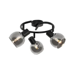 QAZQA Deckenstrahler|Aufbaustrahler*Smarter Deckenstrahler schwarz mit Rauchglas 3-flammig inkl. WiFi P45 - Vidro