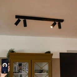 QAZQA Aufbaustrahler|Deckenstrahler*Smarter Deckenstrahler schwarz 4-flammig verstellbar inkl. 4 Wifi GU10 50mm - Renna