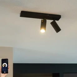 QAZQA Deckenstrahler|Aufbaustrahler*Smarter Deckenstrahler schwarz 2-flammig verstellbar inkl. 2 Wifi GU10 50mm - Renna
