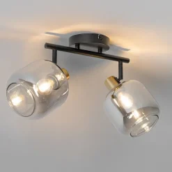 QAZQA Deckenstrahler|Aufbaustrahler*Smarter Deckenstrahler schwarz mit Gold und Rauchglas 2-flammig inkl. 2 Wifi P45 - Zuzanna