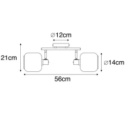 QAZQA Deckenstrahler|Aufbaustrahler*Smarter Deckenstrahler schwarz mit Gold und Rauchglas 2-flammig inkl. 2 Wifi P45 - Zuzanna