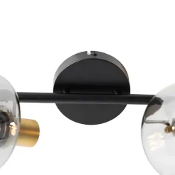 QAZQA Deckenstrahler|Aufbaustrahler*Smarter Deckenstrahler schwarz mit Gold und Rauchglas 2-flammig inkl. 2 Wifi P45 - Zuzanna