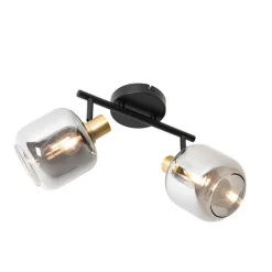 QAZQA Deckenstrahler|Aufbaustrahler*Smarter Deckenstrahler schwarz mit Gold und Rauchglas 2-flammig inkl. 2 Wifi P45 - Zuzanna