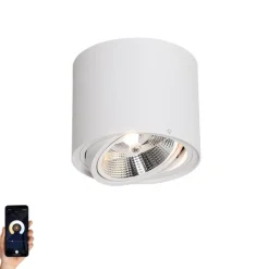 QAZQA Deckenstrahler|Aufbaustrahler*Smarter Deckenstrahler weiß dreh- und schwenkbar inkl. Wifi GU10 111mm - Rondoo Up