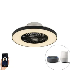 QAZQA Küchenlampen|Esszimmerlampen*Smarter Deckenventilator schwarz mit Sterneneffekt 60cm inkl. LED Dimmbar mit Fernbedienung - Climo