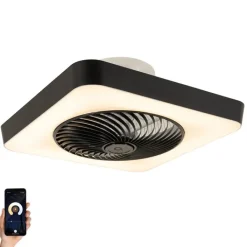 QAZQA Deckenventilator Mit Licht|Wohnzimmerlampen*Smarter Deckenventilator eckig schwarz inkl. LED dimmbar - Climo