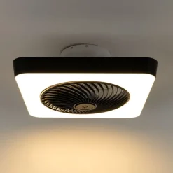 QAZQA Deckenventilator Mit Licht|Wohnzimmerlampen*Smarter Deckenventilator eckig schwarz inkl. LED dimmbar - Climo