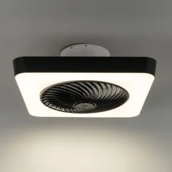 QAZQA Deckenventilator Mit Licht|Wohnzimmerlampen*Smarter Deckenventilator eckig schwarz inkl. LED dimmbar - Climo