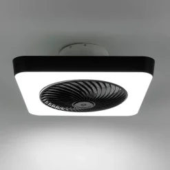 QAZQA Deckenventilator Mit Licht|Wohnzimmerlampen*Smarter Deckenventilator eckig schwarz inkl. LED dimmbar - Climo