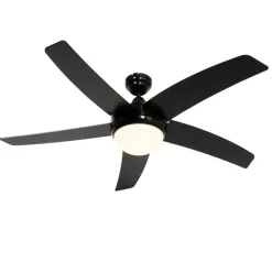 QAZQA Deckenventilator Mit Licht|Wohnzimmerlampen*Smarter Deckenventilator schwarz mit Holzprint 132cm inkl. LED Dimmbar mit Fernbedienung - Cool