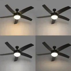 QAZQA Deckenventilator Mit Licht|Wohnzimmerlampen*Smarter Deckenventilator schwarz mit Holzprint 132cm inkl. LED Dimmbar mit Fernbedienung - Cool