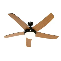 QAZQA Deckenventilator Mit Licht|Wohnzimmerlampen*Smarter Deckenventilator schwarz mit Holzprint 132cm inkl. LED Dimmbar mit Fernbedienung - Cool