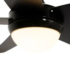 QAZQA Deckenventilator Mit Licht|Wohnzimmerlampen*Smarter Deckenventilator schwarz mit Holzprint 132cm inkl. LED Dimmbar mit Fernbedienung - Cool