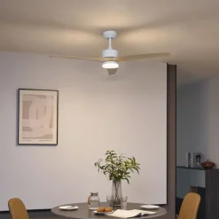 QAZQA Deckenventilator Mit Licht|Wohnzimmerlampen*Smarter Deckenventilator weiß mit Holzaufdruck 132cm inkl. LED Dimmbar mit Fernbedienung - Joly