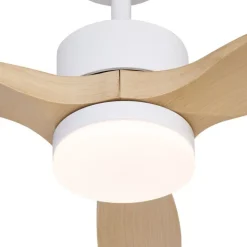 QAZQA Deckenventilator Mit Licht|Wohnzimmerlampen*Smarter Deckenventilator weiß mit Holzaufdruck 132cm inkl. LED Dimmbar mit Fernbedienung - Joly