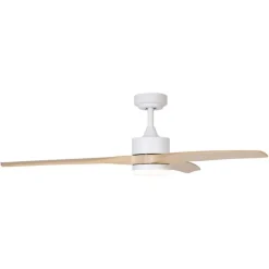 QAZQA Deckenventilator Mit Licht|Wohnzimmerlampen*Smarter Deckenventilator weiß mit Holzaufdruck 132cm inkl. LED Dimmbar mit Fernbedienung - Joly