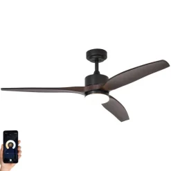 QAZQA Schlafzimmerlampen|Esszimmerlampen*Smarter Deckenventilator schwarz mit Holzprint 132cm inkl. LED Dimmbar mit Fernbedienung - Joly