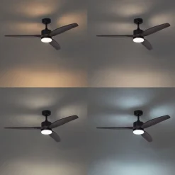 QAZQA Schlafzimmerlampen|Esszimmerlampen*Smarter Deckenventilator schwarz mit Holzprint 132cm inkl. LED Dimmbar mit Fernbedienung - Joly