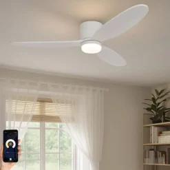 QAZQA Schlafzimmerlampen|Küchenlampen*Smarter Deckenventilator weiß 132cm inkl. LED Dimmbar in Kelvin mit Fernbedienung - Sofio