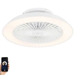 QAZQA Deckenventilator Mit Licht|Wohnzimmerlampen*Smarter Deckenventilator Weiß 59,5cm inkl. LED Dimmbar mit Fernbedienung - Deniz