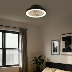 QAZQA Deckenventilator Mit Licht|Wohnzimmerlampen*Smarter Deckenventilator schwarz 54cm inkl. LED Dimmbar mit Fernbedienung - Dave