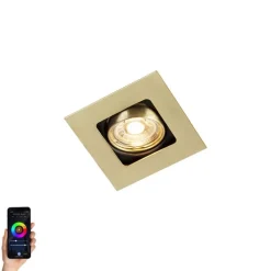 QAZQA Smarte Einbaustrahlers|Smarte Spots*Smarter Einbaustrahler Messing eckig inkl. WiFi GU10 - Artemis