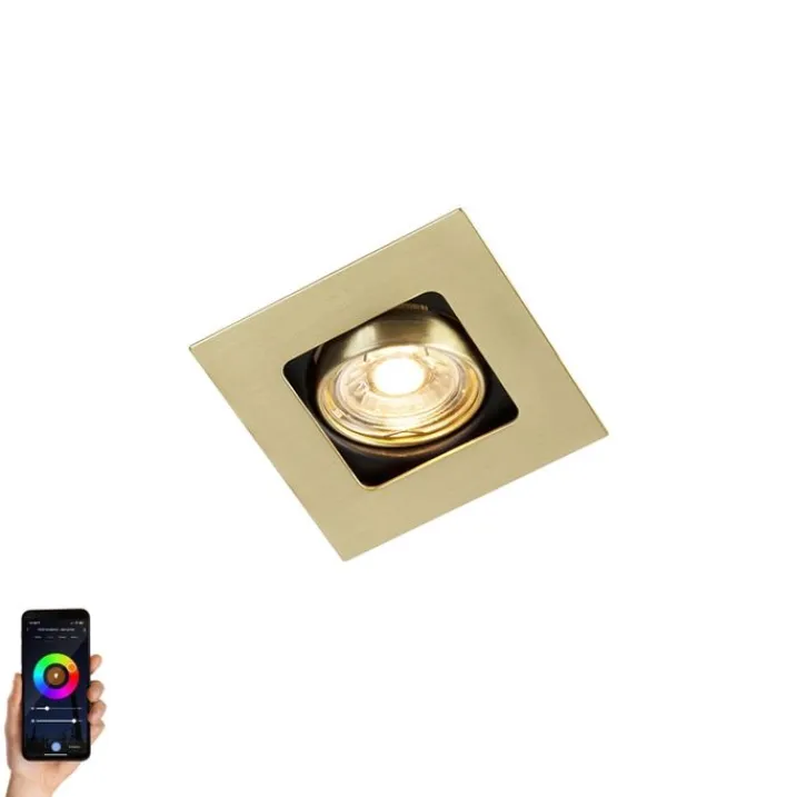 QAZQA Smarte Einbaustrahlers|Smarte Spots*Smarter Einbaustrahler Messing eckig inkl. WiFi GU10 - Artemis