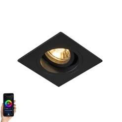 QAZQA Schlafzimmerlampen|Küchenlampen*Smarter Einbaustrahler schwarz quadratisch inkl. Wifi GU10 - Chuck