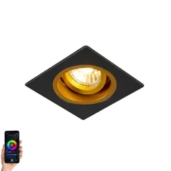 QAZQA Smarte Einbaustrahlers|Smarte Spots*Smarter Einbaustrahler schwarz mit goldenem Quadrat inkl. Wifi GU10 - Chuck