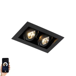 QAZQA Einbaustrahler|Wohnzimmerlampen*Smarter Einbaustrahler schwarz 2-flammig verstellbar inkl. 2 Wifi GU10 70mm - Oneon 70