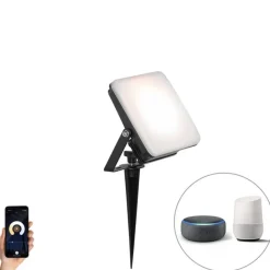 QAZQA Gartenbeleuchtung|Smarte Außenbeleuchtung*Smarter Heizkörper schwarz 14,5 cm inkl. LED IP65 mit Erdungsstift - Ruud